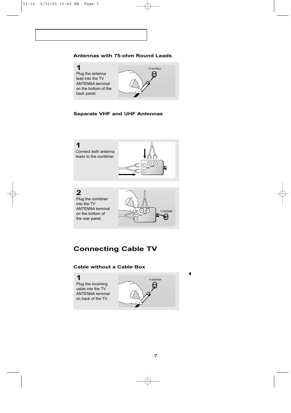 Connecting cable tv | Samsung LTN1535X-XAC User Manual | Page 13 / 49