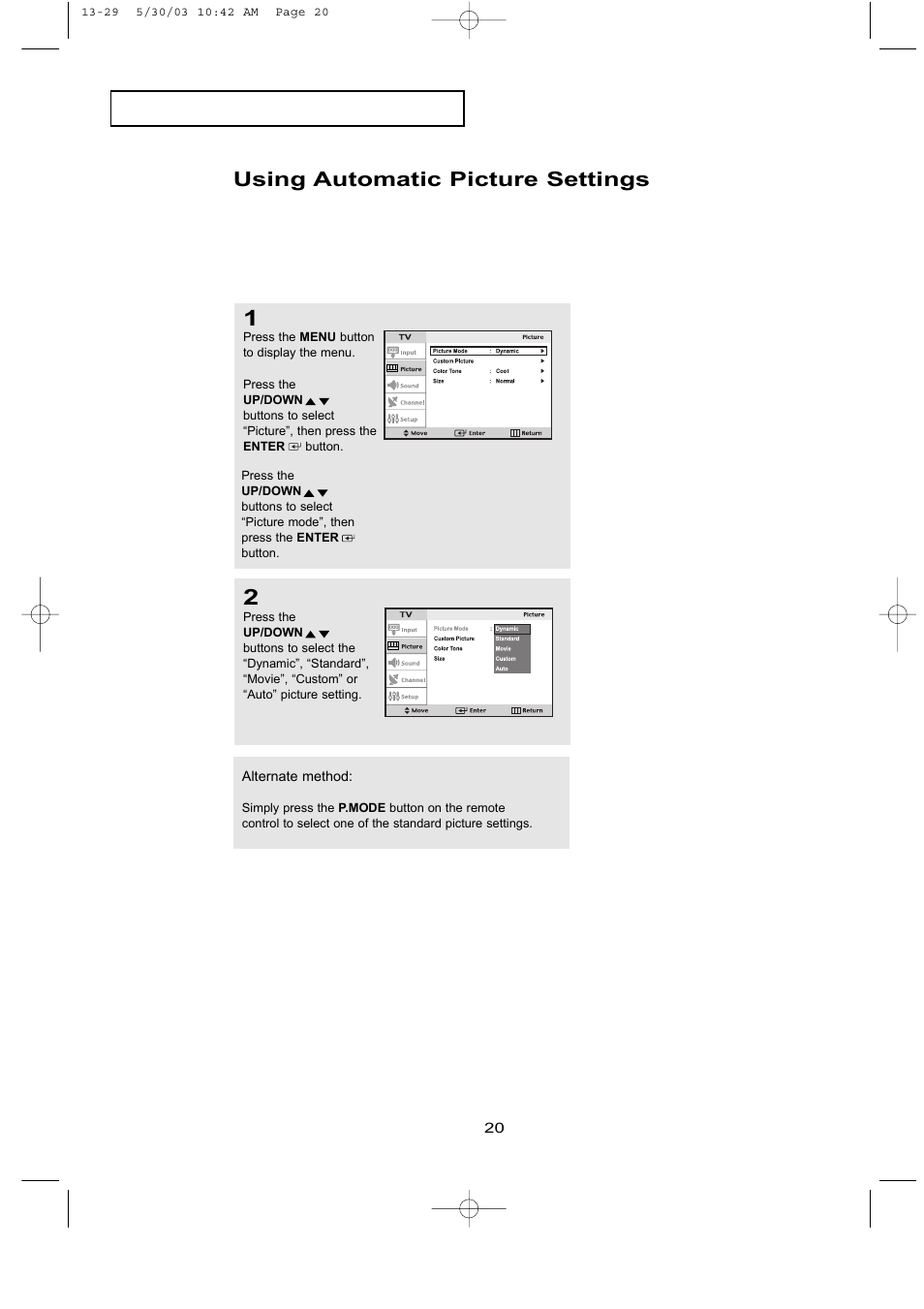 Using automatic picture settings | Samsung LTN1535X-XAC User Manual | Page 26 / 49