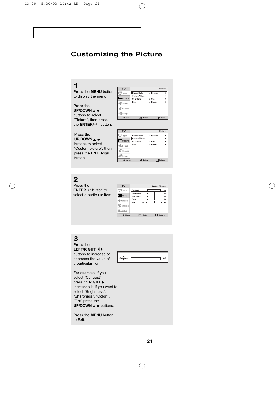 Customizing the picture | Samsung LTN1535X-XAC User Manual | Page 27 / 49
