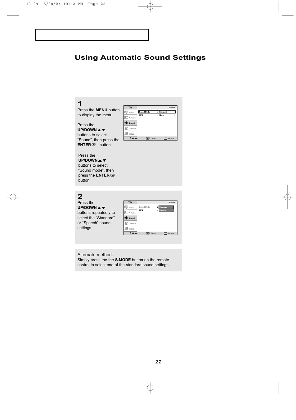 Using automatic sound settings | Samsung LTN1535X-XAC User Manual | Page 28 / 49