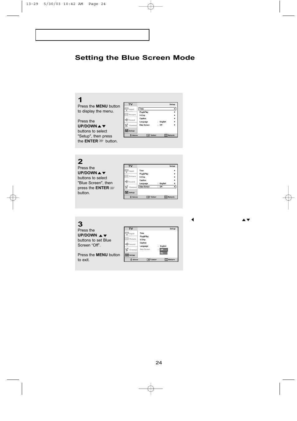 Setting the blue screen mode | Samsung LTN1535X-XAC User Manual | Page 30 / 49