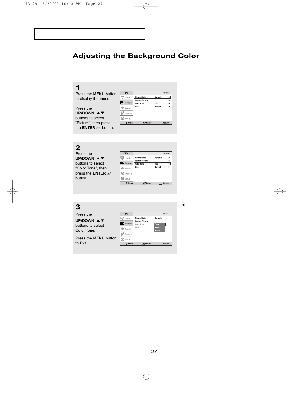 Adjusting the background color | Samsung LTN1535X-XAC User Manual | Page 33 / 49