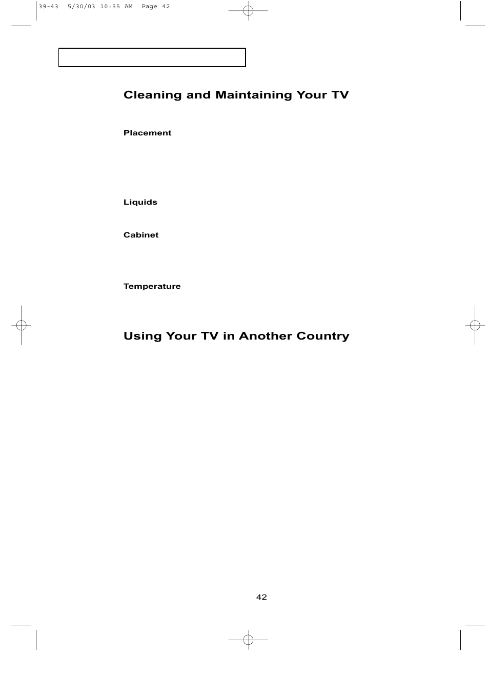 Cleaning and maintaining your tv, Using your tv in another country | Samsung LTN1535X-XAC User Manual | Page 48 / 49