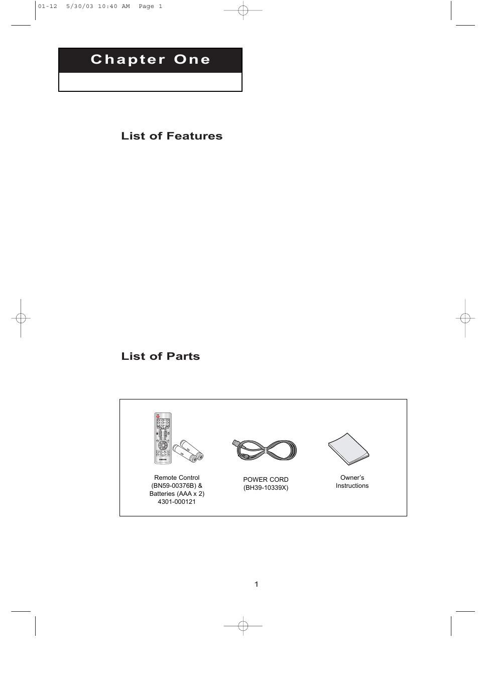 List of features, List of parts | Samsung LTN1535X-XAC User Manual | Page 7 / 49