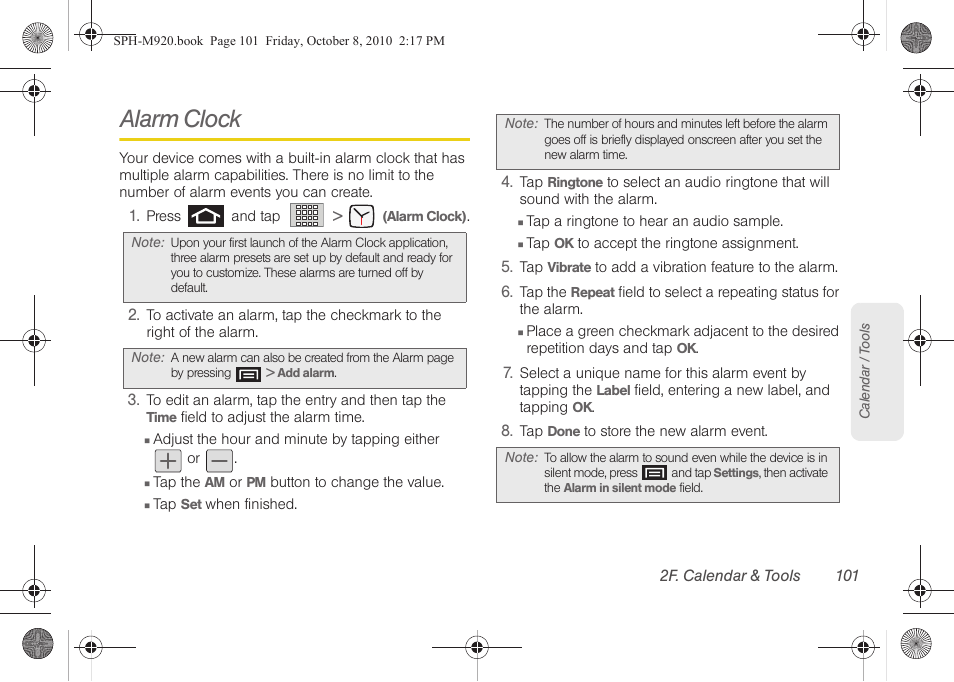 Alarm clock | Samsung SPH-M920ZKASPR User Manual | Page 115 / 238