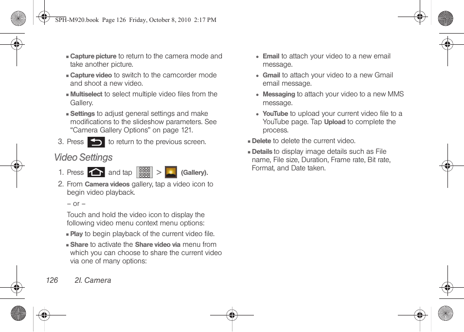 Video settings | Samsung SPH-M920ZKASPR User Manual | Page 140 / 238