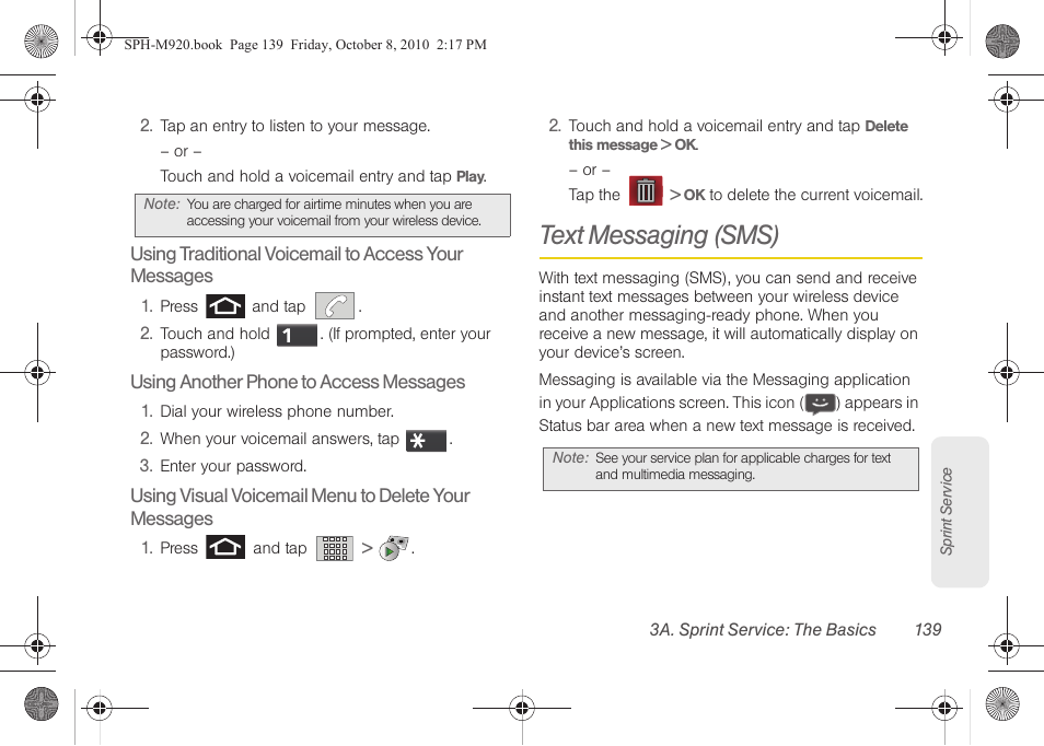 Text messaging (sms) | Samsung SPH-M920ZKASPR User Manual | Page 153 / 238