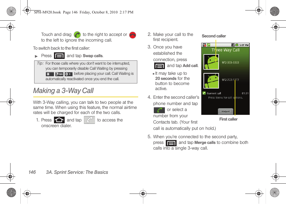 Making a 3-way call | Samsung SPH-M920ZKASPR User Manual | Page 160 / 238