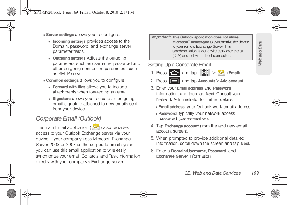 Corporate email (outlook), See “corporate email (outlook) | Samsung SPH-M920ZKASPR User Manual | Page 183 / 238