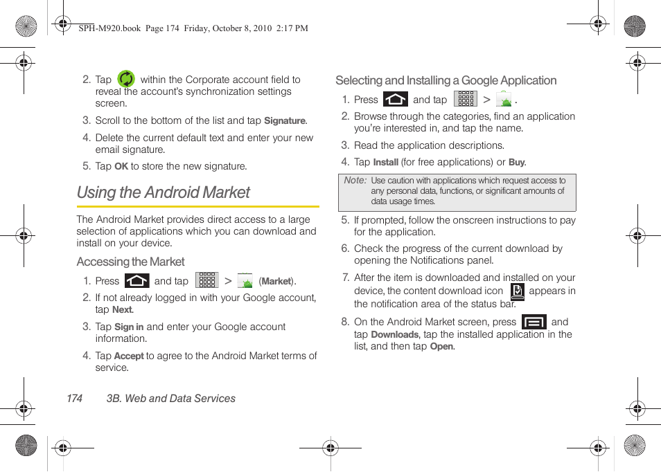 Using the android market | Samsung SPH-M920ZKASPR User Manual | Page 188 / 238