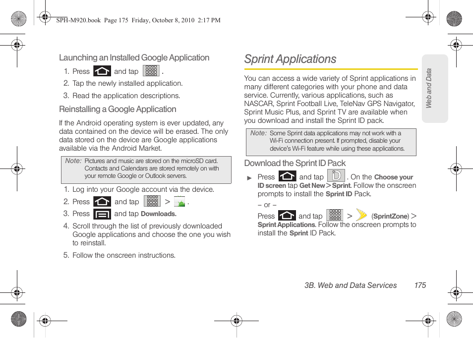 Sprint applications | Samsung SPH-M920ZKASPR User Manual | Page 189 / 238