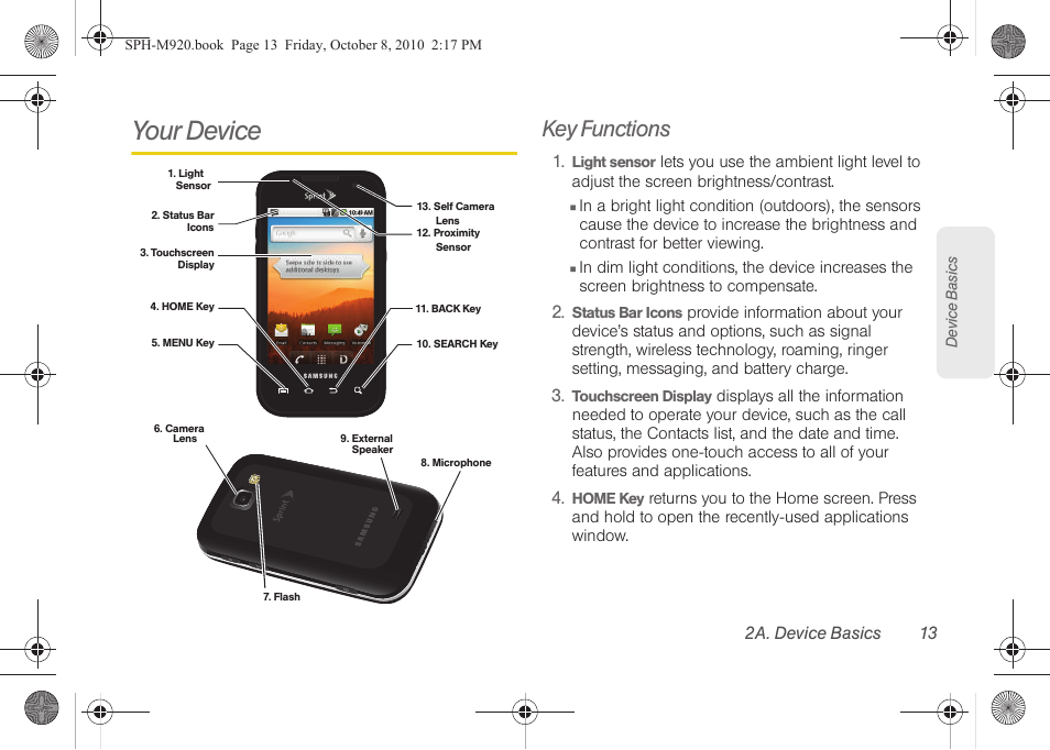 Your device, Key functions | Samsung SPH-M920ZKASPR User Manual | Page 27 / 238