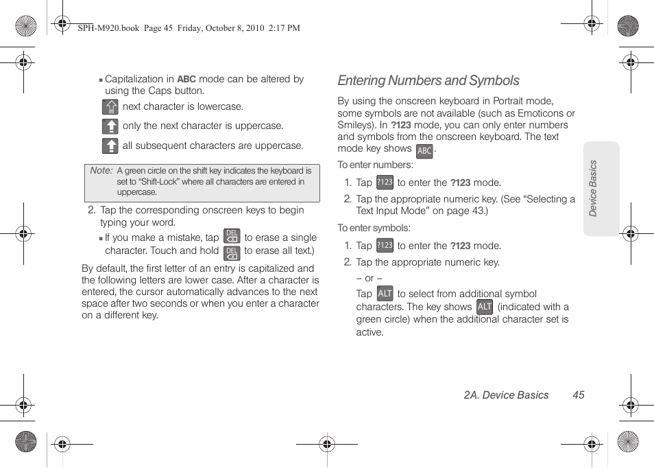 Entering numbers and symbols | Samsung SPH-M920ZKASPR User Manual | Page 59 / 238