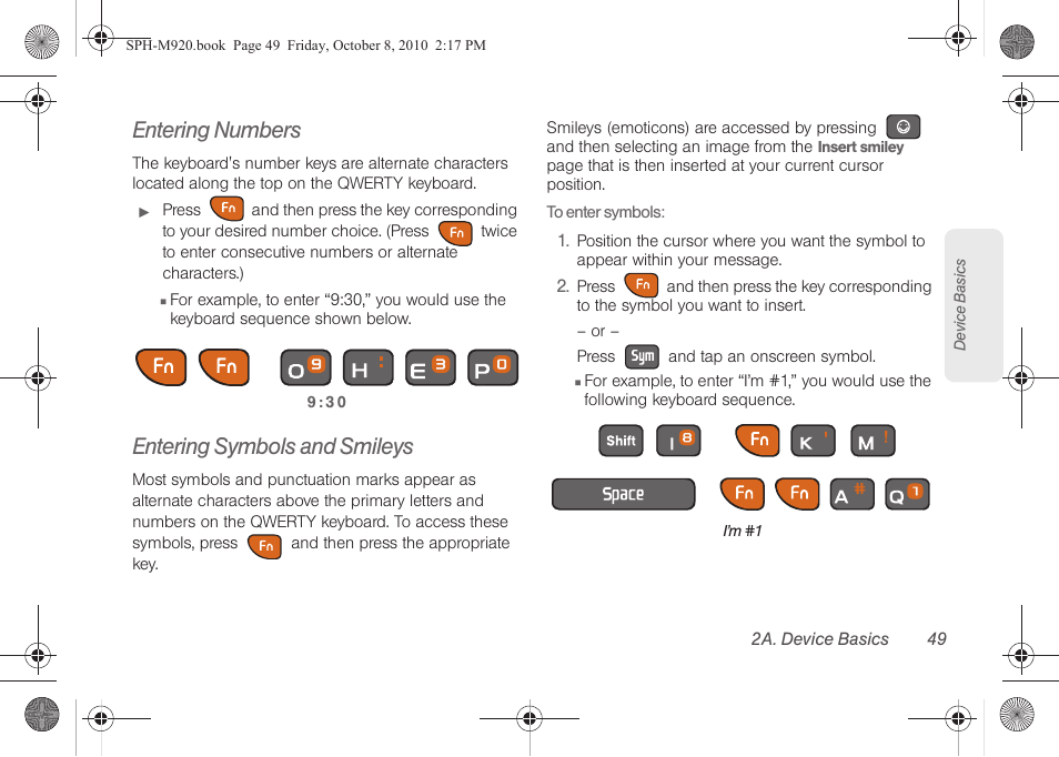 Entering numbers, Entering symbols and smileys | Samsung SPH-M920ZKASPR User Manual | Page 63 / 238