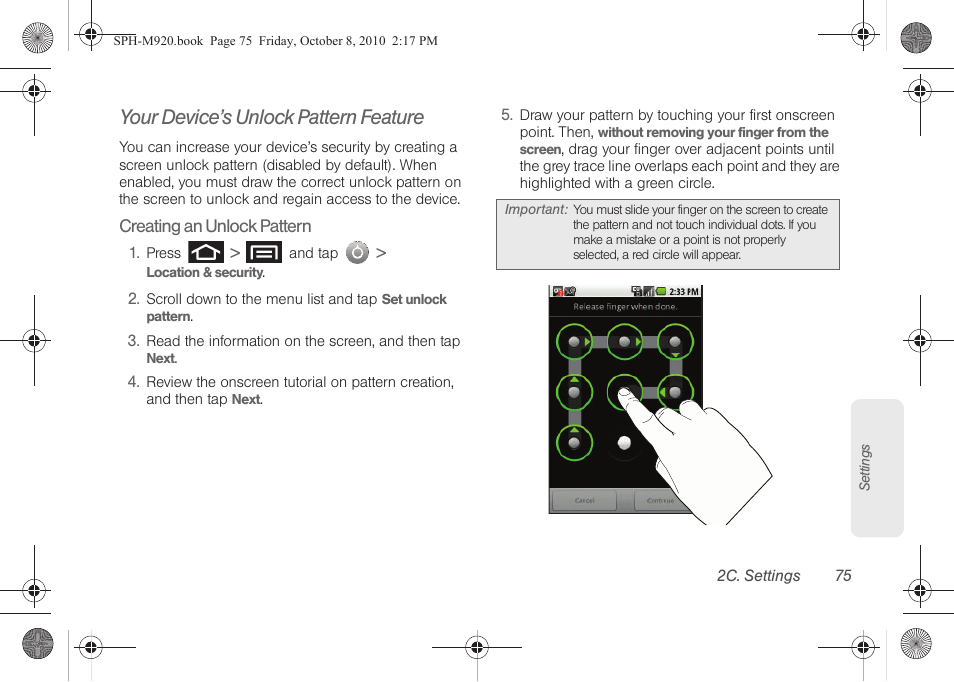 Your device’s unlock pattern feature | Samsung SPH-M920ZKASPR User Manual | Page 89 / 238