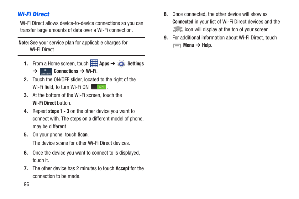 Wi-fi direct | Samsung SCH-R960ZKAUSC User Manual | Page 103 / 228