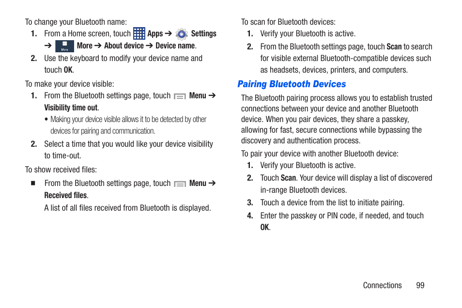 Pairing bluetooth devices | Samsung SCH-R960ZKAUSC User Manual | Page 106 / 228