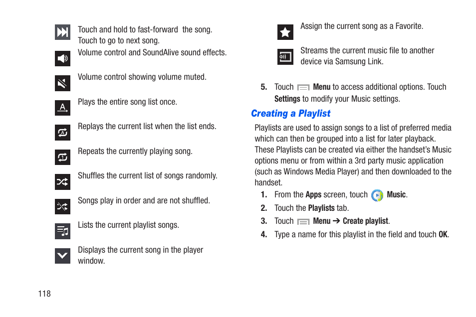 Creating a playlist | Samsung SCH-R960ZKAUSC User Manual | Page 125 / 228