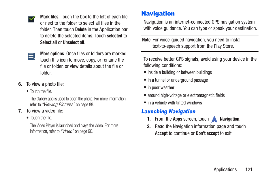 Navigation, Launching navigation | Samsung SCH-R960ZKAUSC User Manual | Page 128 / 228