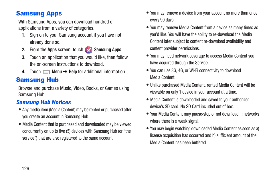 Samsung apps, Samsung hub, Samsung hub notices | Samsung apps samsung hub | Samsung SCH-R960ZKAUSC User Manual | Page 133 / 228