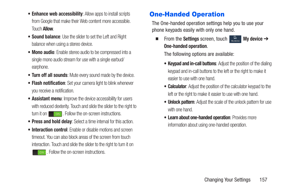 One-handed operation | Samsung SCH-R960ZKAUSC User Manual | Page 164 / 228