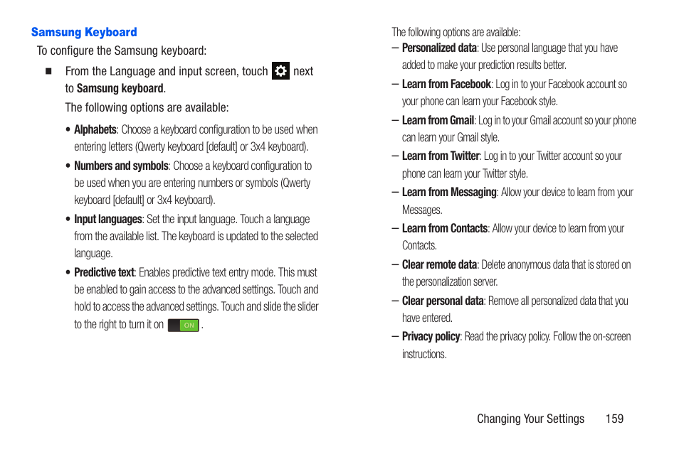 Samsung keyboard | Samsung SCH-R960ZKAUSC User Manual | Page 166 / 228