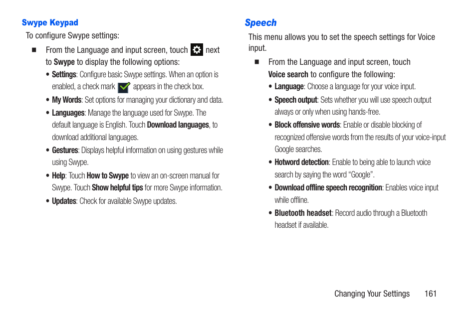 Swype keypad, Speech | Samsung SCH-R960ZKAUSC User Manual | Page 168 / 228