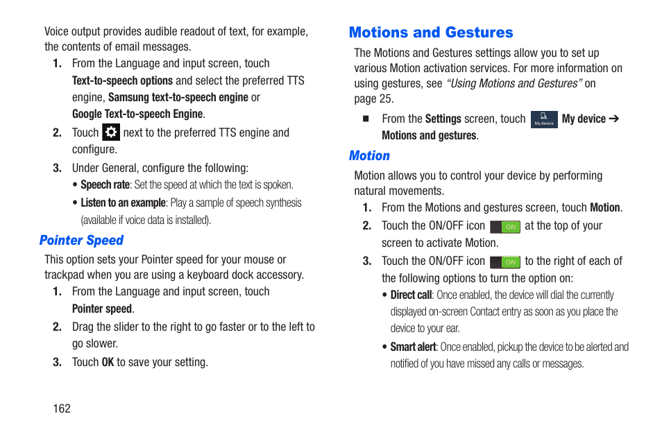 Pointer speed, Motions and gestures, Motion | Samsung SCH-R960ZKAUSC User Manual | Page 169 / 228