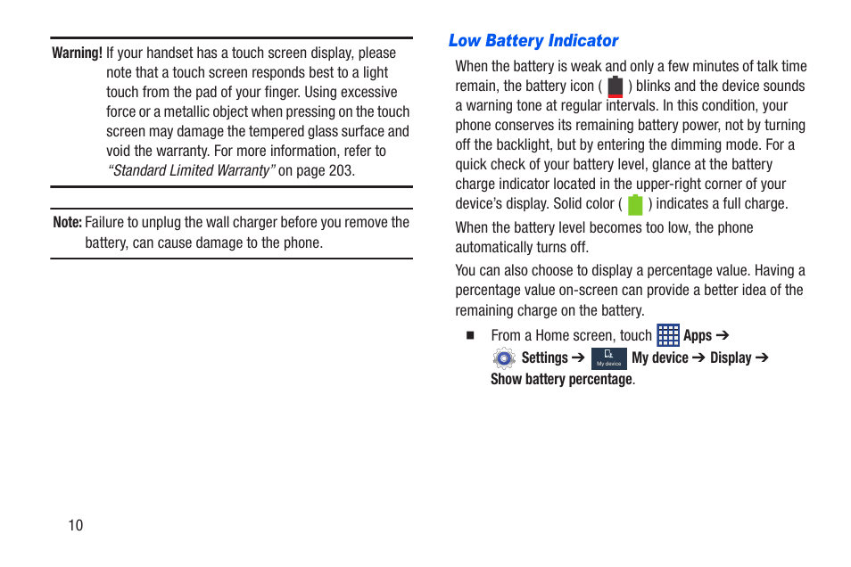 Low battery indicator | Samsung SCH-R960ZKAUSC User Manual | Page 17 / 228