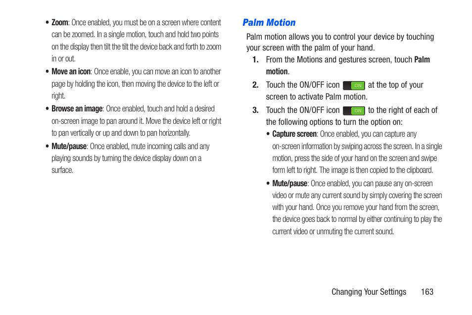 Palm motion | Samsung SCH-R960ZKAUSC User Manual | Page 170 / 228