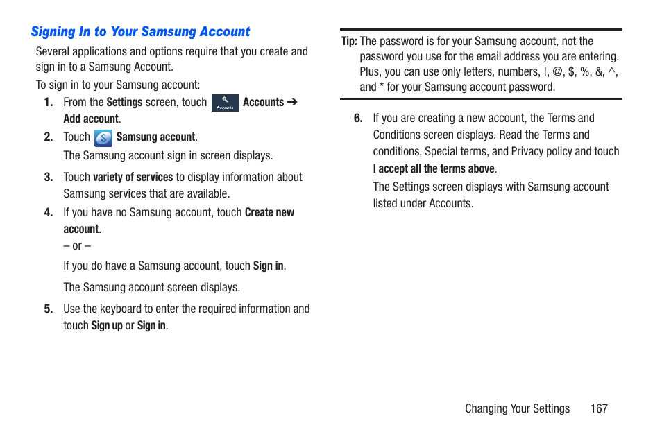 Signing in to your samsung account, So. for | Samsung SCH-R960ZKAUSC User Manual | Page 174 / 228