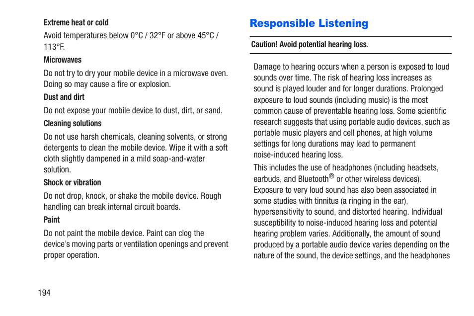 Responsible listening | Samsung SCH-R960ZKAUSC User Manual | Page 201 / 228