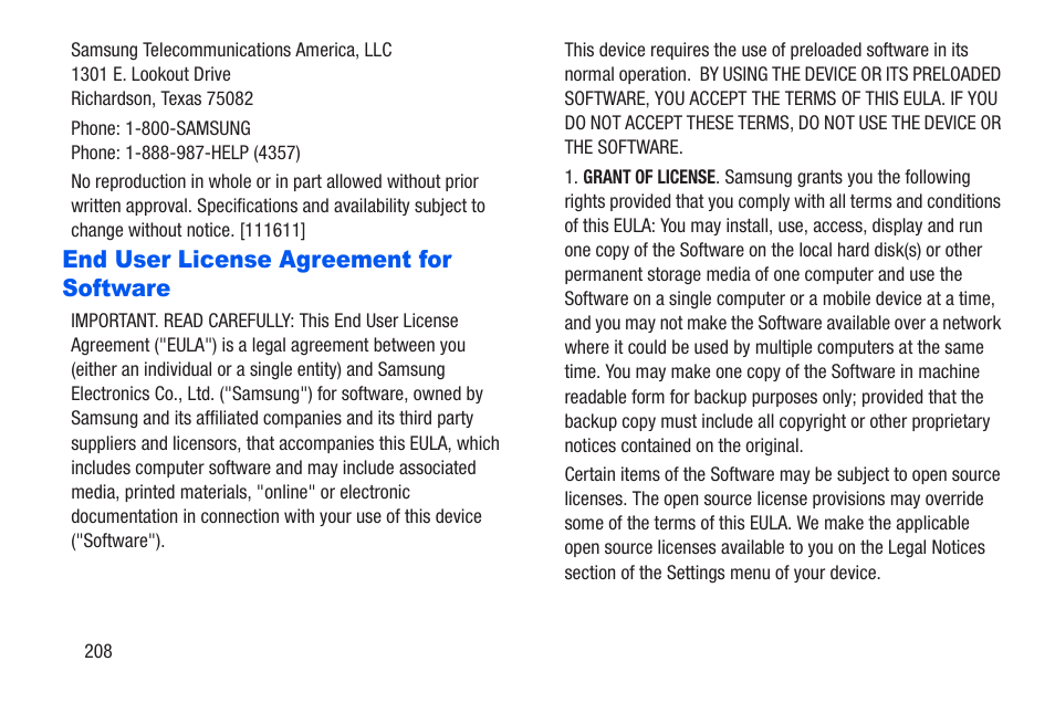 End user license agreement for software | Samsung SCH-R960ZKAUSC User Manual | Page 215 / 228