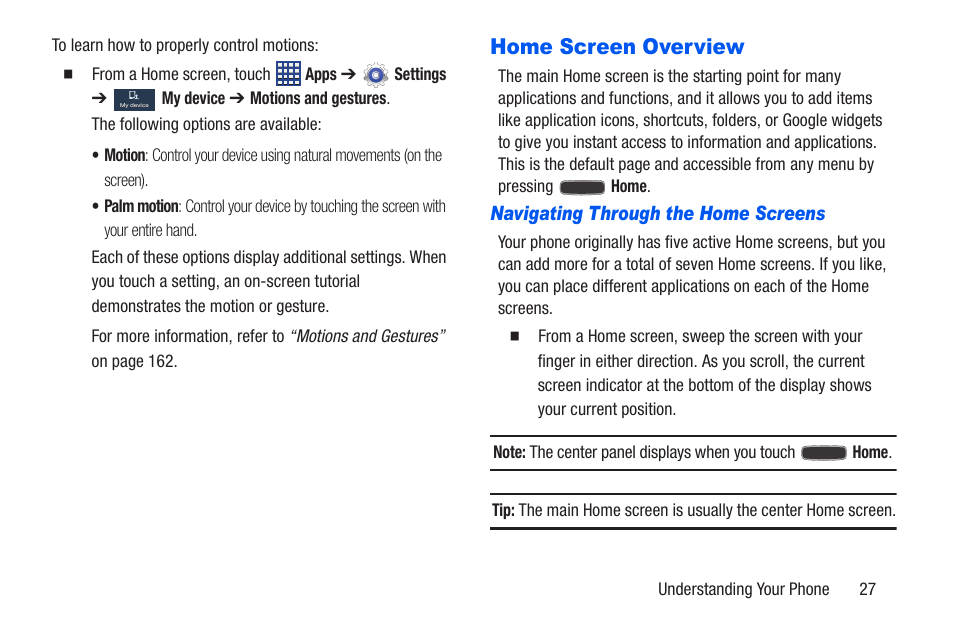 Home screen overview, Navigating through the home screens | Samsung SCH-R960ZKAUSC User Manual | Page 34 / 228