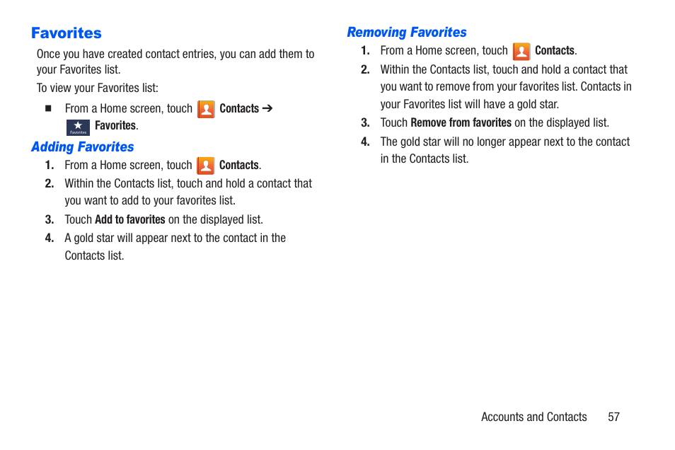 Favorites, Adding favorites, Removing favorites | Samsung SCH-R960ZKAUSC User Manual | Page 64 / 228