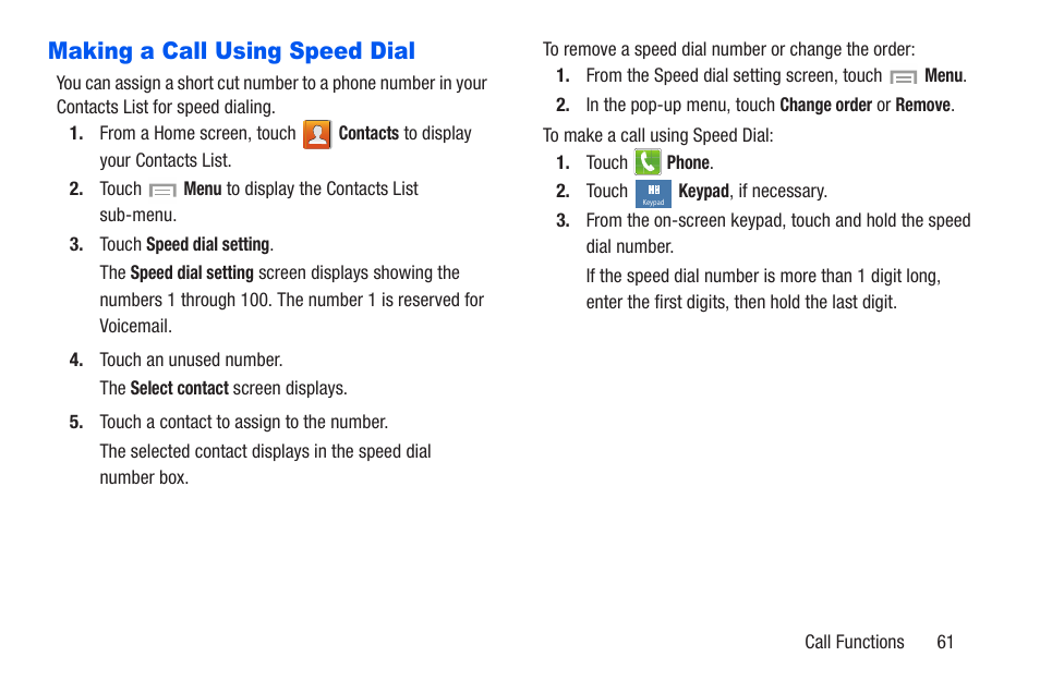 Making a call using speed dial | Samsung SCH-R960ZKAUSC User Manual | Page 68 / 228