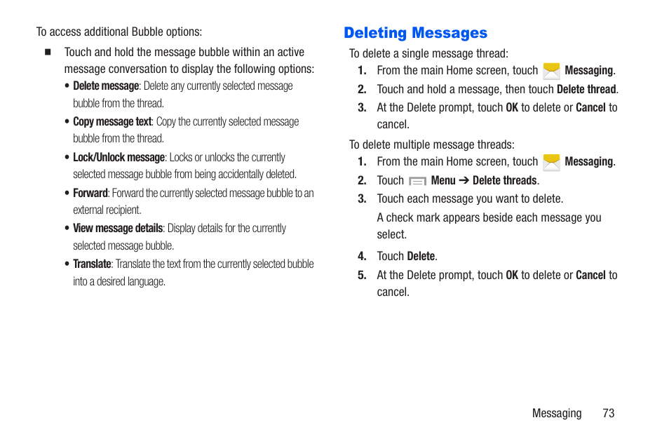 Deleting messages | Samsung SCH-R960ZKAUSC User Manual | Page 80 / 228