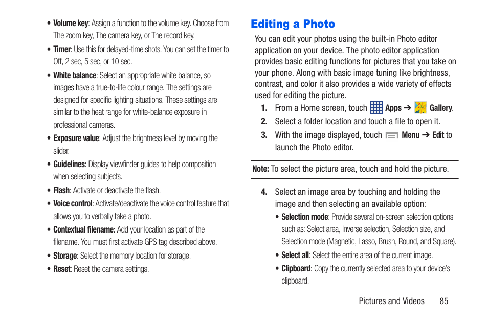 Editing a photo | Samsung SCH-R960ZKAUSC User Manual | Page 92 / 228