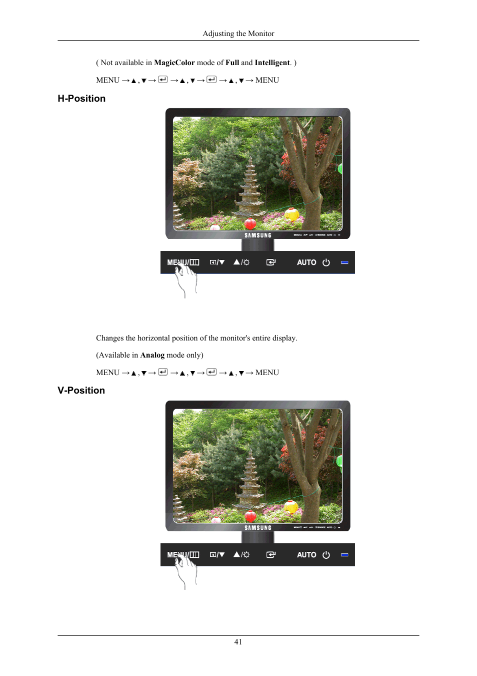 H-position, V-position | Samsung LS17MYAKF-DZS User Manual | Page 42 / 74