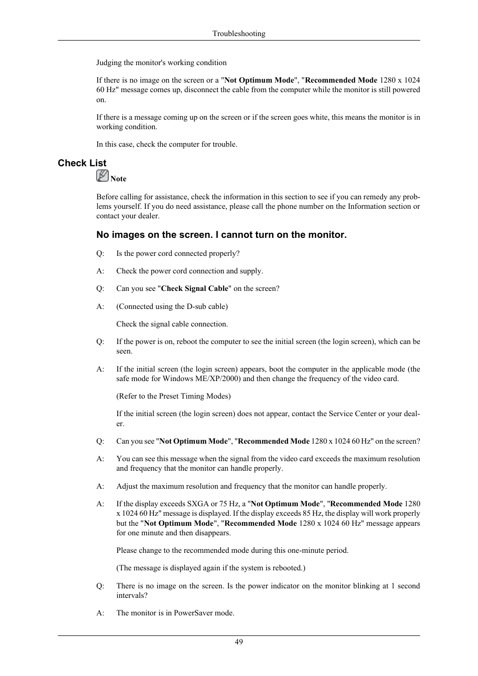 Check list | Samsung LS17MYAKF-DZS User Manual | Page 50 / 74