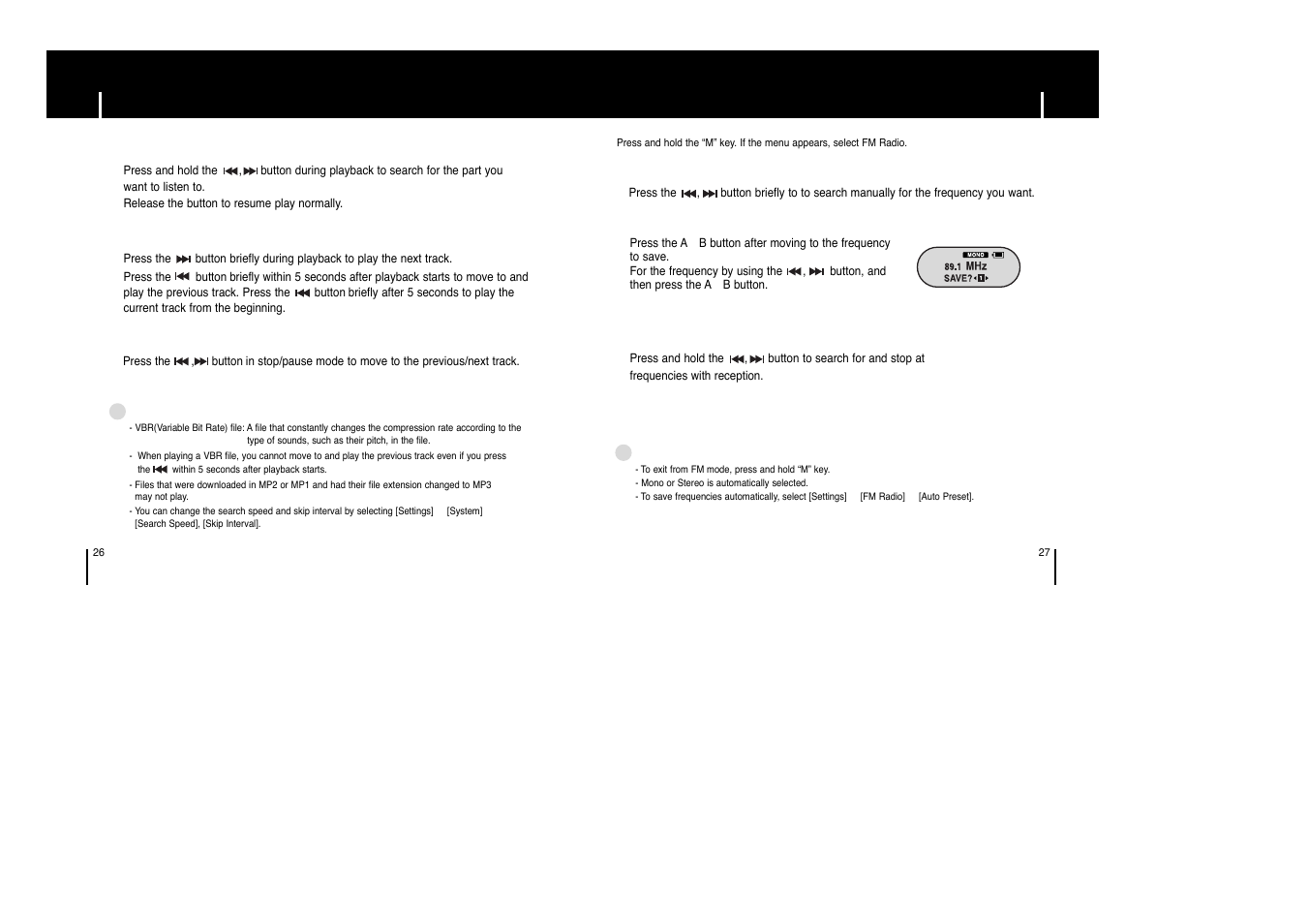 Searching for music/voice files, Listening to fm radio | Samsung YP-F1XB-XAP User Manual | Page 14 / 27