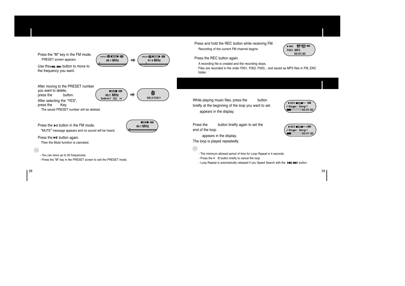 Recording fm, Additional usage, Loop repeating | Recording fm listening to fm radio | Samsung YP-F1XB-XAP User Manual | Page 15 / 27