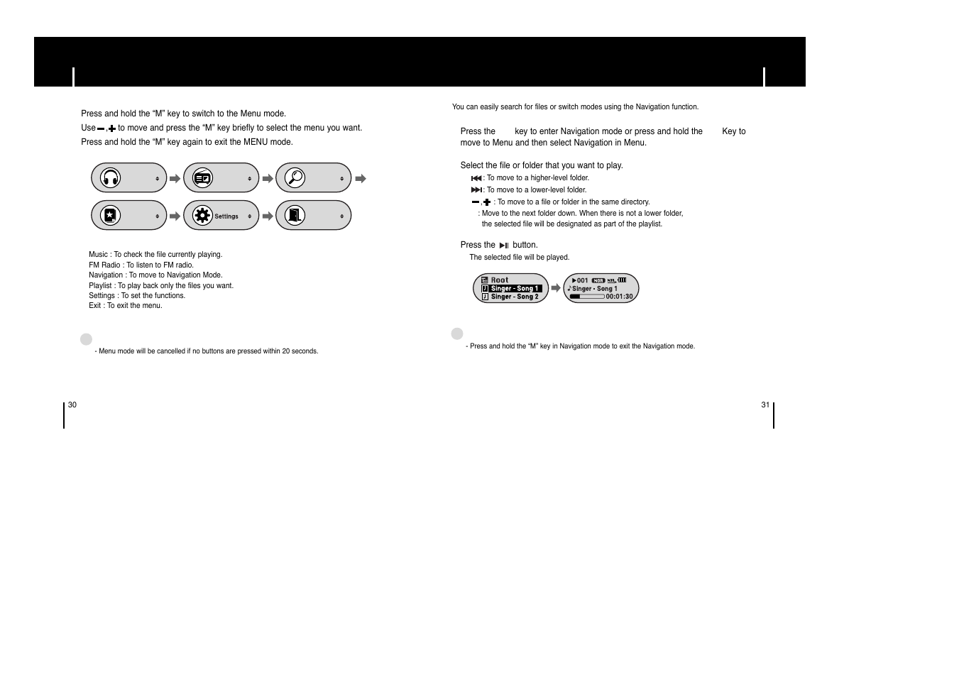 Using navigation menu options, Using navigation | Samsung YP-F1XB-XAP User Manual | Page 16 / 27