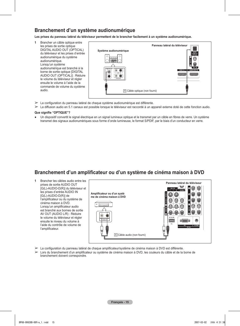 Branchement d’un système audionumérique | Samsung HLT6189SAX-XAA User Manual | Page 109 / 271