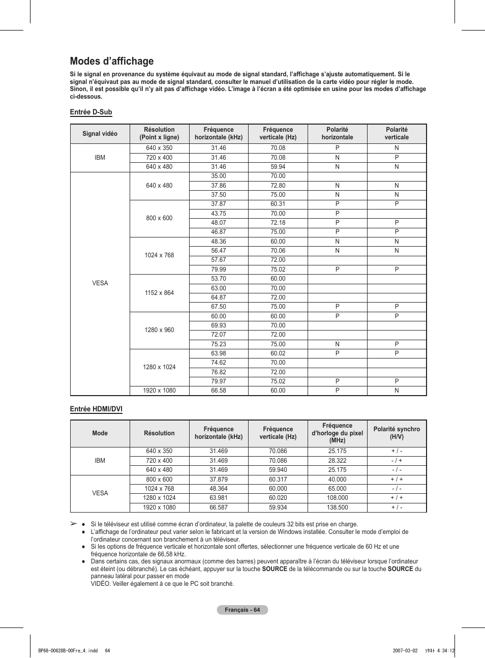 Modes d’affichage | Samsung HLT6189SAX-XAA User Manual | Page 158 / 271