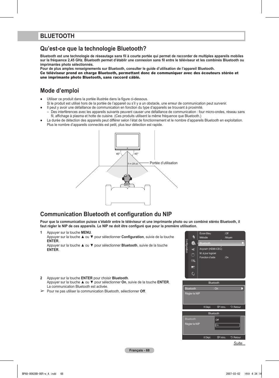 Bluetooth qu’est-ce que la technologie bluetooth, Communication bluetooth et configuration du nip, Mode d’emploi | Samsung HLT6189SAX-XAA User Manual | Page 162 / 271