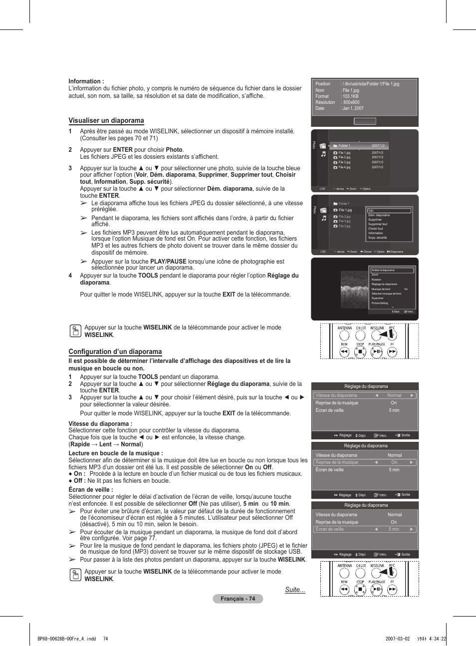 Suite... configuration d’un diaporama, Visualiser un diaporama | Samsung HLT6189SAX-XAA User Manual | Page 168 / 271