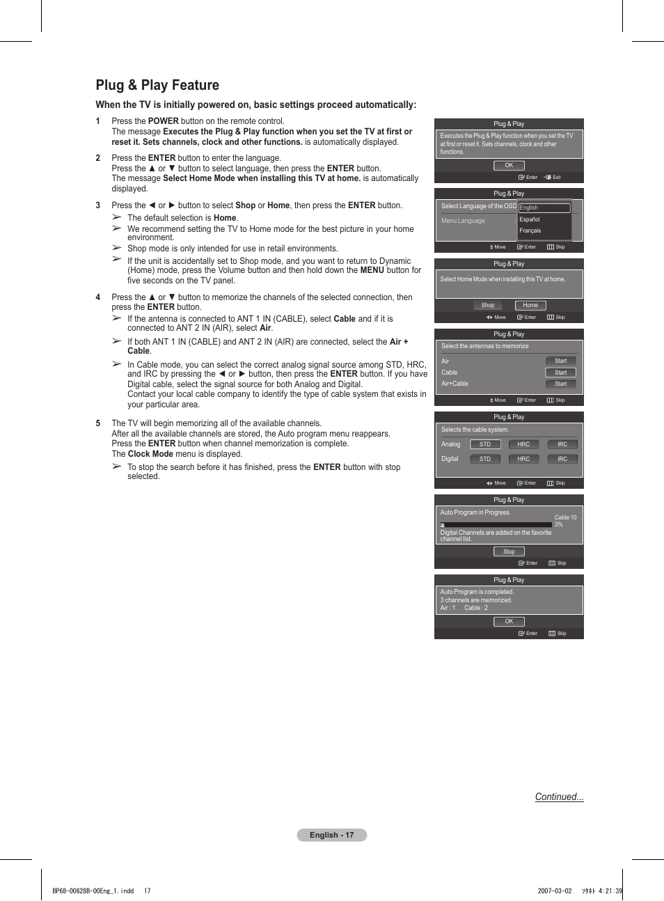 Plug & play feature | Samsung HLT6189SAX-XAA User Manual | Page 17 / 271