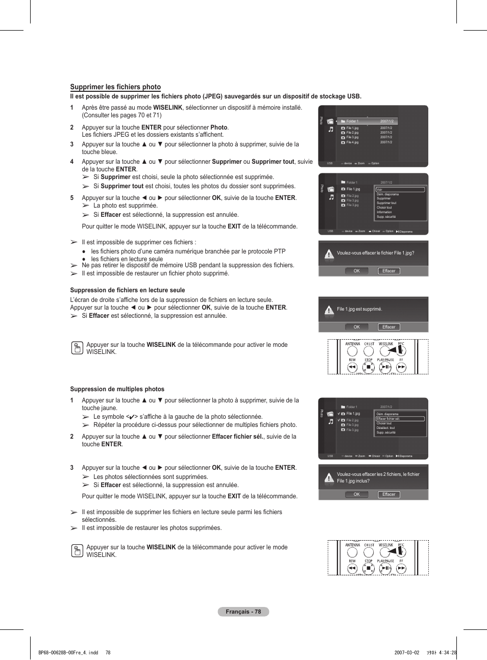 Supprimer les fichiers photo | Samsung HLT6189SAX-XAA User Manual | Page 172 / 271