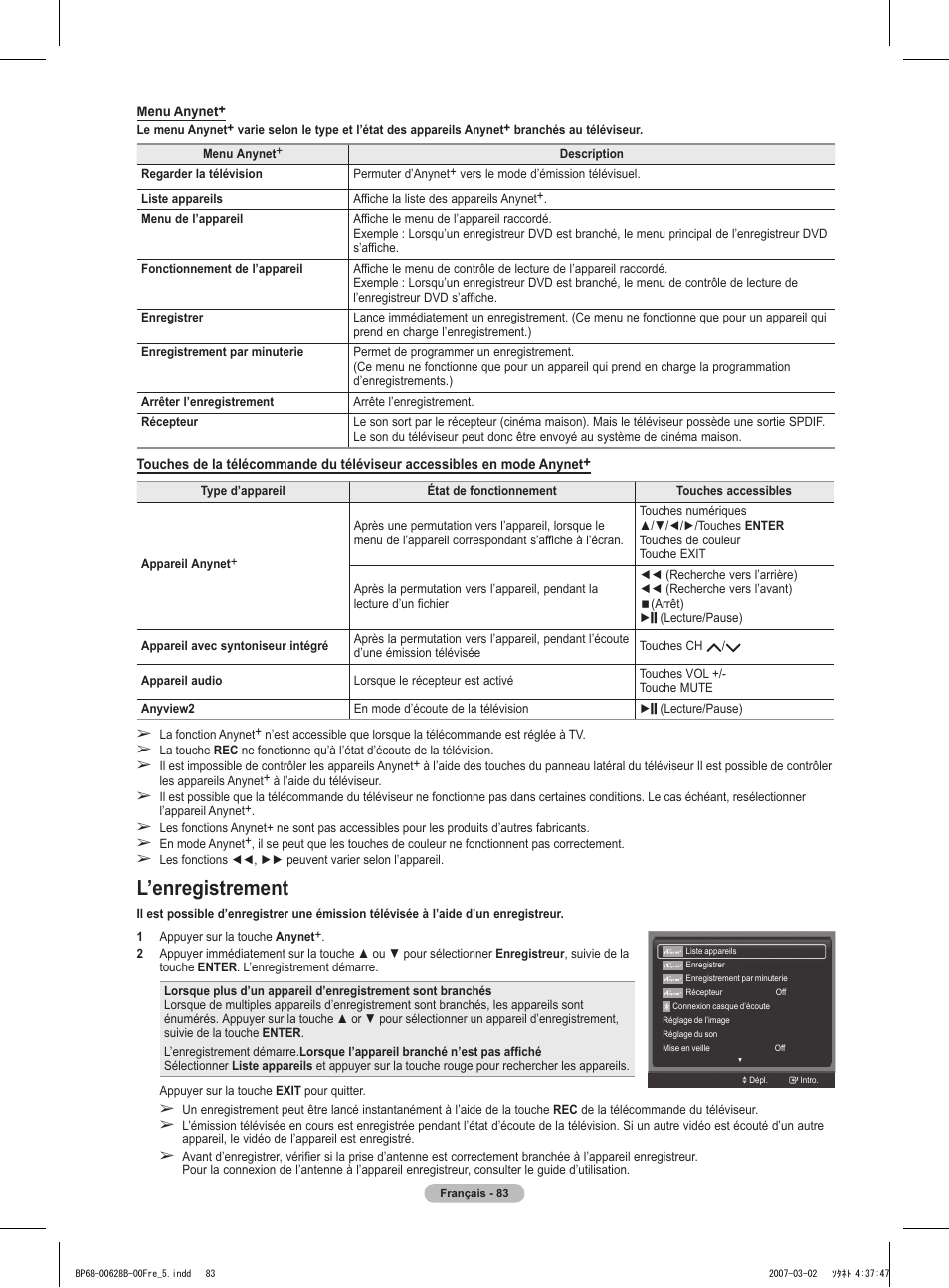 L’enregistrement | Samsung HLT6189SAX-XAA User Manual | Page 177 / 271